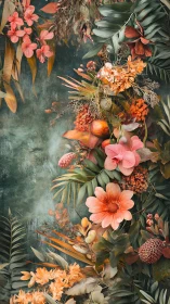 Autumn Floral Arrangement on Textured Green Surface