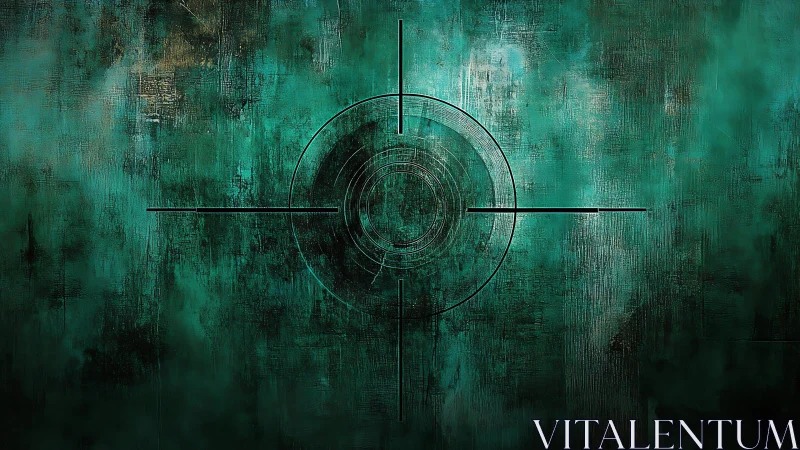 Abstract teal target design on textured background, digital art.