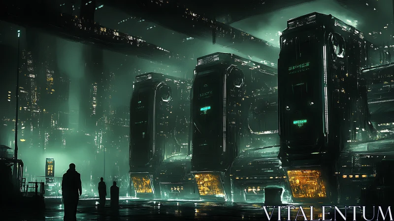 Futuristic industrial cityscape with illuminated megastructures.