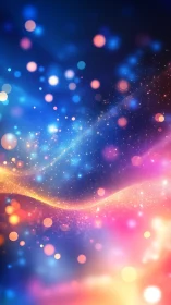 Colorful abstract light waves with glowing bokeh orbs.
