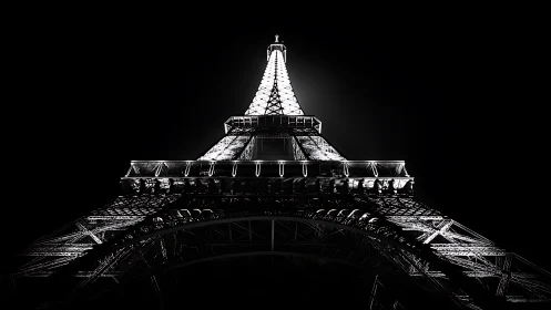 Eiffel Tower night study isolates illuminated steel geometry