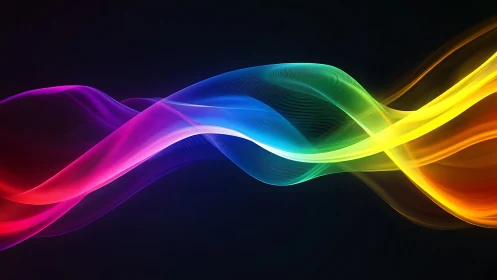 Colorful light waves flow across a dark abstract horizon.