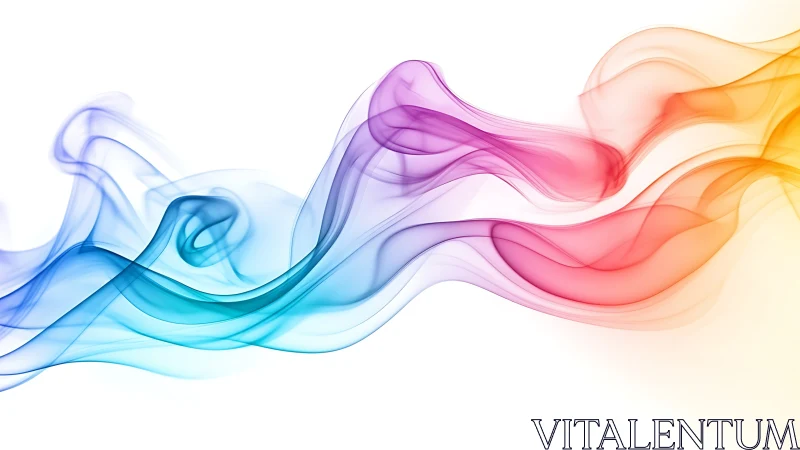 Chromatic smoke ribbons flowing across white space.
