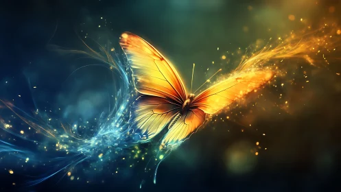 Luminous butterfly gliding through swirling night magic.