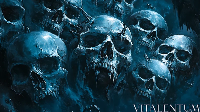 Blue spectral skulls emerge from swirling haunted mist