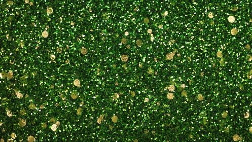 Green glitter surface with dense metallic gold highlights.