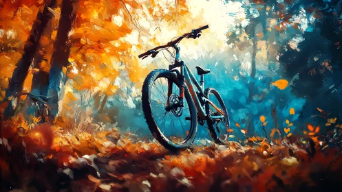 Bicycle in Autumn Forest with Contrasting Blue Light.