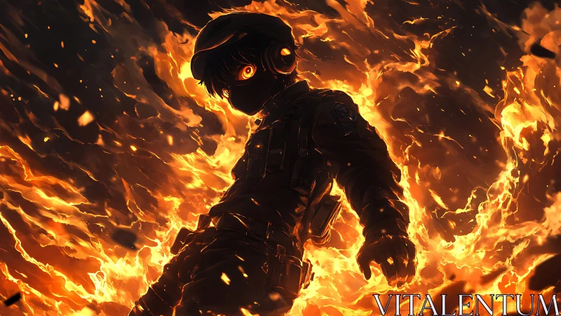 Fiery Guardian Rising Through Blazing Inferno.