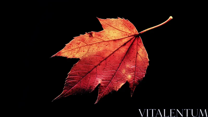 Macro analysis of red maple leaf on absolute black field.