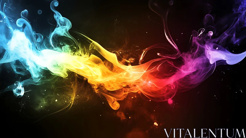 Radiant ribbons of color swirl across a luminous dark sky