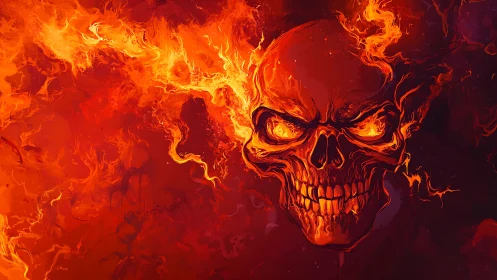 Infernal grin carves a burning skull from liquid wildfire