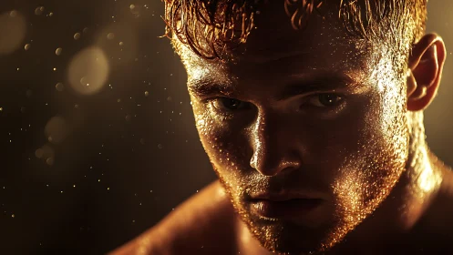 Man Bathed in Golden Light with Dramatic Atmospheric Dust