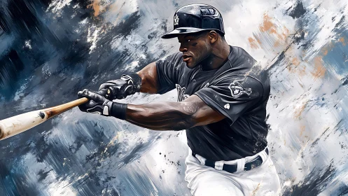 Dynamic baseball hitter rendered with high-contrast digital brushwork