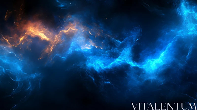 Glowing cosmic currents of blue and firelit nebula clouds.