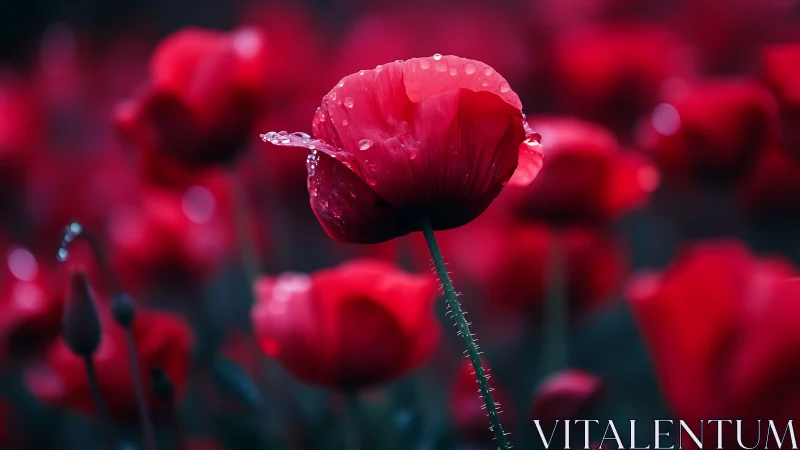 Red Poppy with Morning Dew: Shallow Depth-of-Field Macro Photography