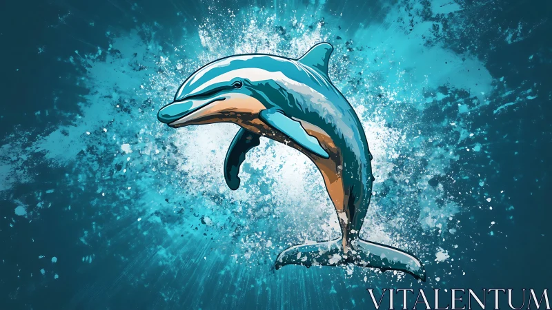 Joyful dolphin leaping through a splash of ocean color.