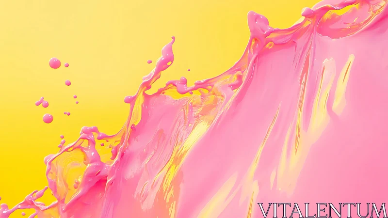 Dynamic pink fluid splash arcs across vivid yellow ground