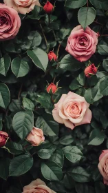 Garden's Tender Moments: Pink Roses in Full Bloom.