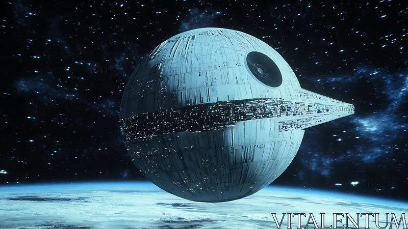 Playful space station orbits quietly above blue planet.