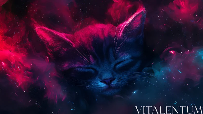 Neon Dreamcat: Cosmic Feline Erupts in Magenta and Azure Radiance.