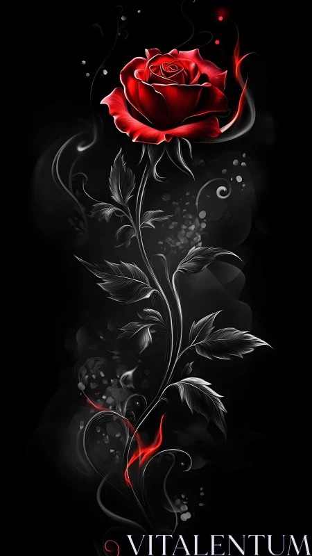Luminous crimson rose with ethereal smokelike flourishes.