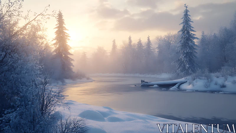 Radiant winter riverine corridor in low-angle atmospheric light.