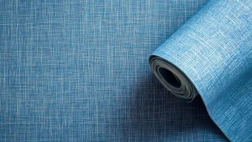Rolled blue textured wallpaper with fine crosshatched grid pattern.