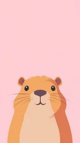 Smiling cartoon marmot on soft pastel pink backdrop.