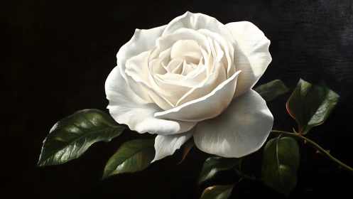 White rose bloom rendered in detailed photorealistic style