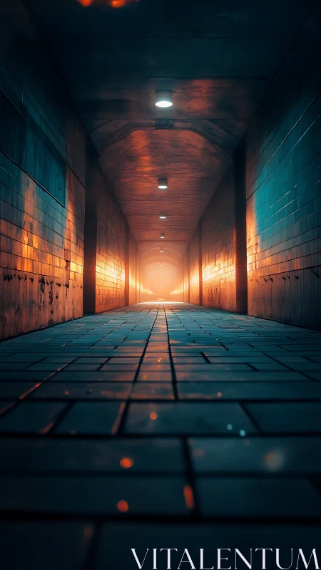Neon tunnel corridor with glowing horizon light source.