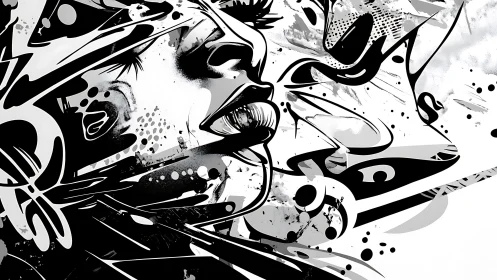 Monochrome vector portrait in dynamic abstract street-art style.