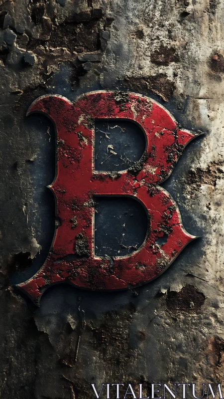 Rust-bitten crimson B carved into weathered iron dusk.