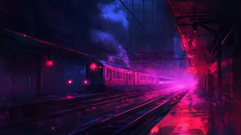 Neon midnight subway drifting through electric magenta fog.
