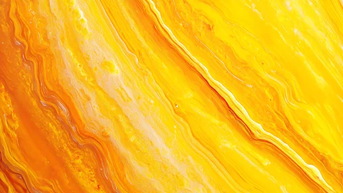 Vivid yellow abstract painting with flowing marbled texture.