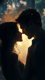 Silhouette romance illuminated by golden light.