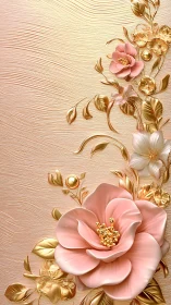 Luxe Floral Arrangement: Pink Blossoms on Gilded Background.