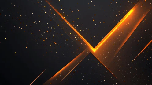 Futuristic glowing orange lines and particles on dark background.
