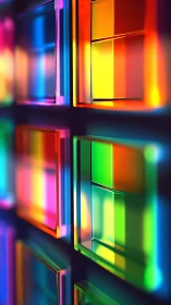 Chromatic glass panels with refracted light and depth gradients
