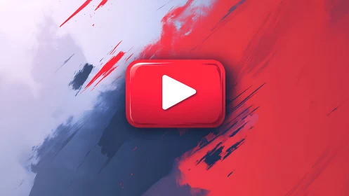 Glossy YouTube play icon on dynamic red blue brushstroke field