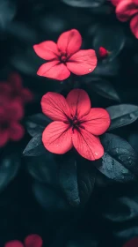 Crimson Flowers Blooming Against Dark Foliage