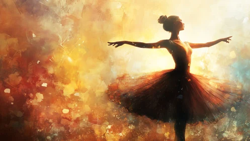 Ballerina silhouette poised in glowing abstract colors.