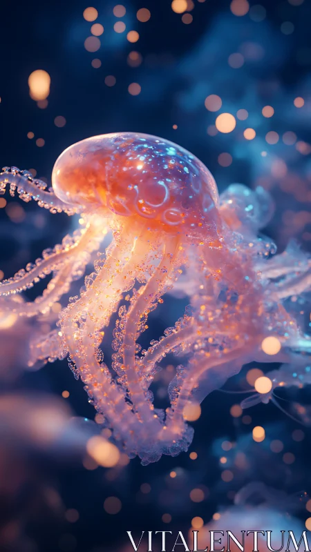 Translucent jellyfish rendered with glowing bokeh lights