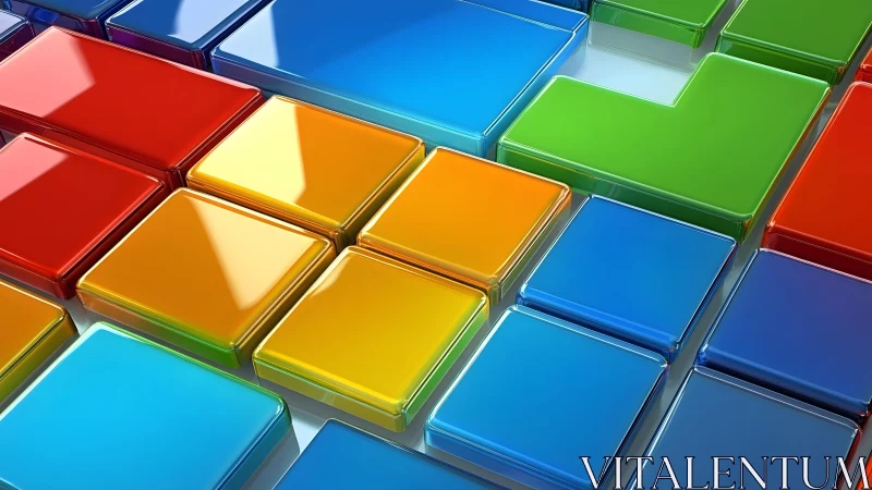 Glossy Colorful 3D Blocks in Abstract Geometric Pattern.