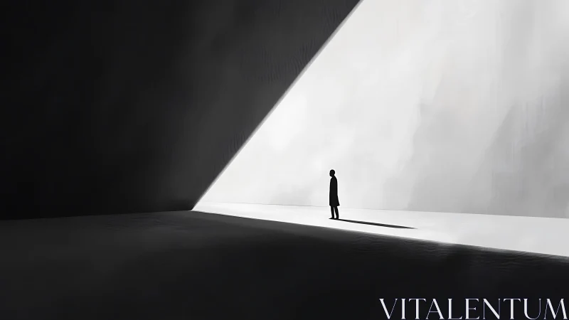 Solitary figure cuts silhouette in stark geometric light