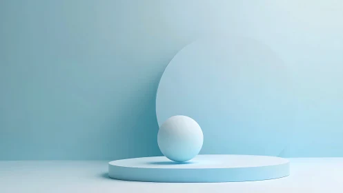 Monochrome cyan 3D sphere on cylindrical podium under soft key light