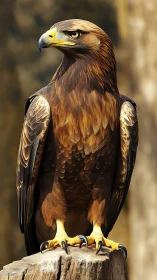 Golden-eyed raptor reigning over sunlit woodland stillness.