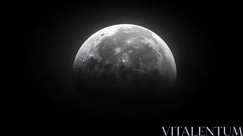 Lunar hemisphere rendered in high contrast grayscale lighting