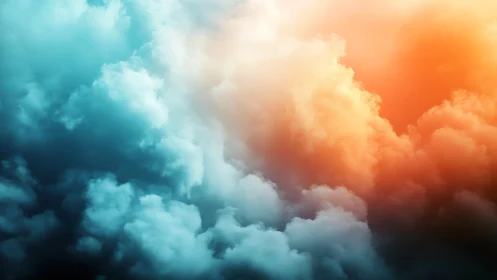 Volumetric cumulonimbus clouds in teal to orange gradient