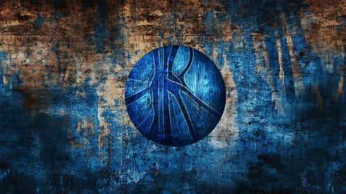 Textured blue circle on distressed rust and blue surface.