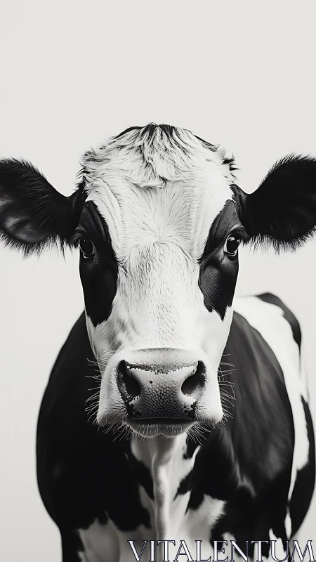Holstein cow portrait shows frontal pose in high contrast